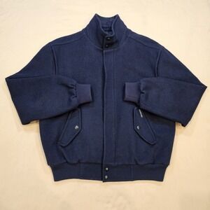 Members Only Lined Wool Bomber Jacket Mens 42 Navy Blue Vintage Full Zip Pockets